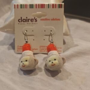 Claire's Holiday Bear Earrings with Red and White